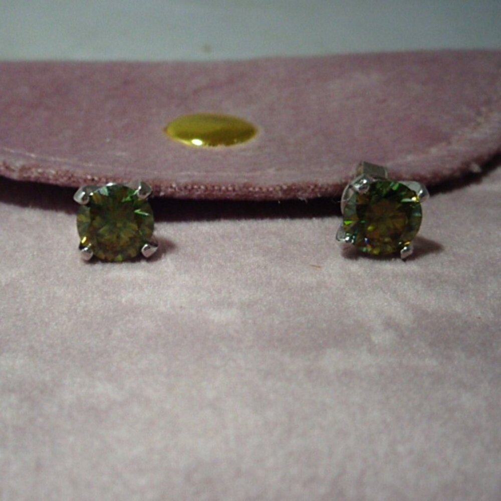 GRA Moissanite 1Ct. Round Dark Green Studs 6.5 mm .925 Setting